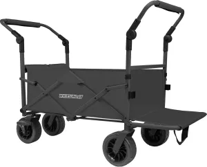 Whitsunday Collapsible Folding Beach Wagon Cart, Double Push Bar Wagon with Tailgate, 360° Rotating Wheels Heavy Duty Utility Camping Grocery Wagon with WheelsBlack