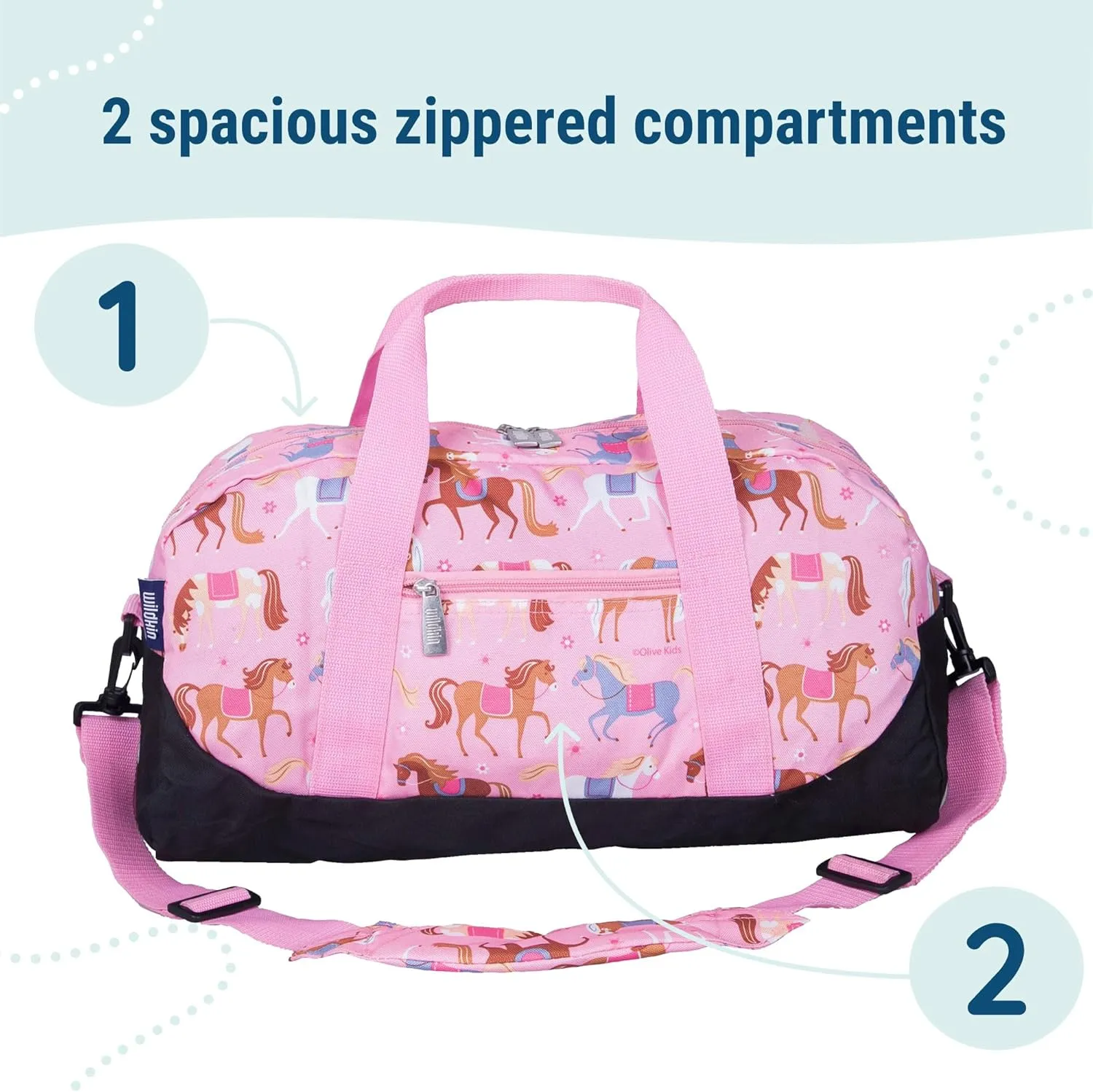 Wildkin Kids Overnighter Duffel Bag – Carry-On Size, Ideal for School & Sleepovers – Horses