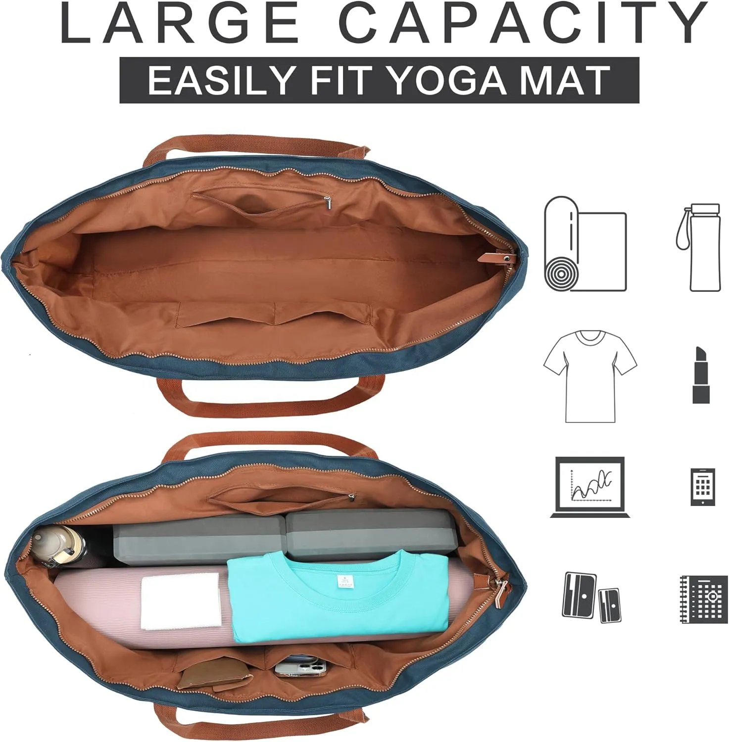 with Multi-Functional Storage Pockets Full-Zip Extra Large Yoga Mat Tote Bag Sports Gym Pilates Bag