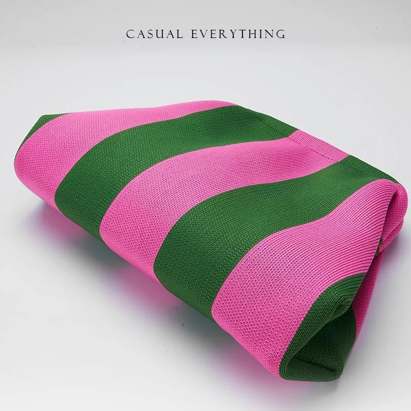 Women Clutch Bag Crochet Purse Handbag, Women's Colorblock Clutch Makeup organized Bag Striped Color Evening Handbag