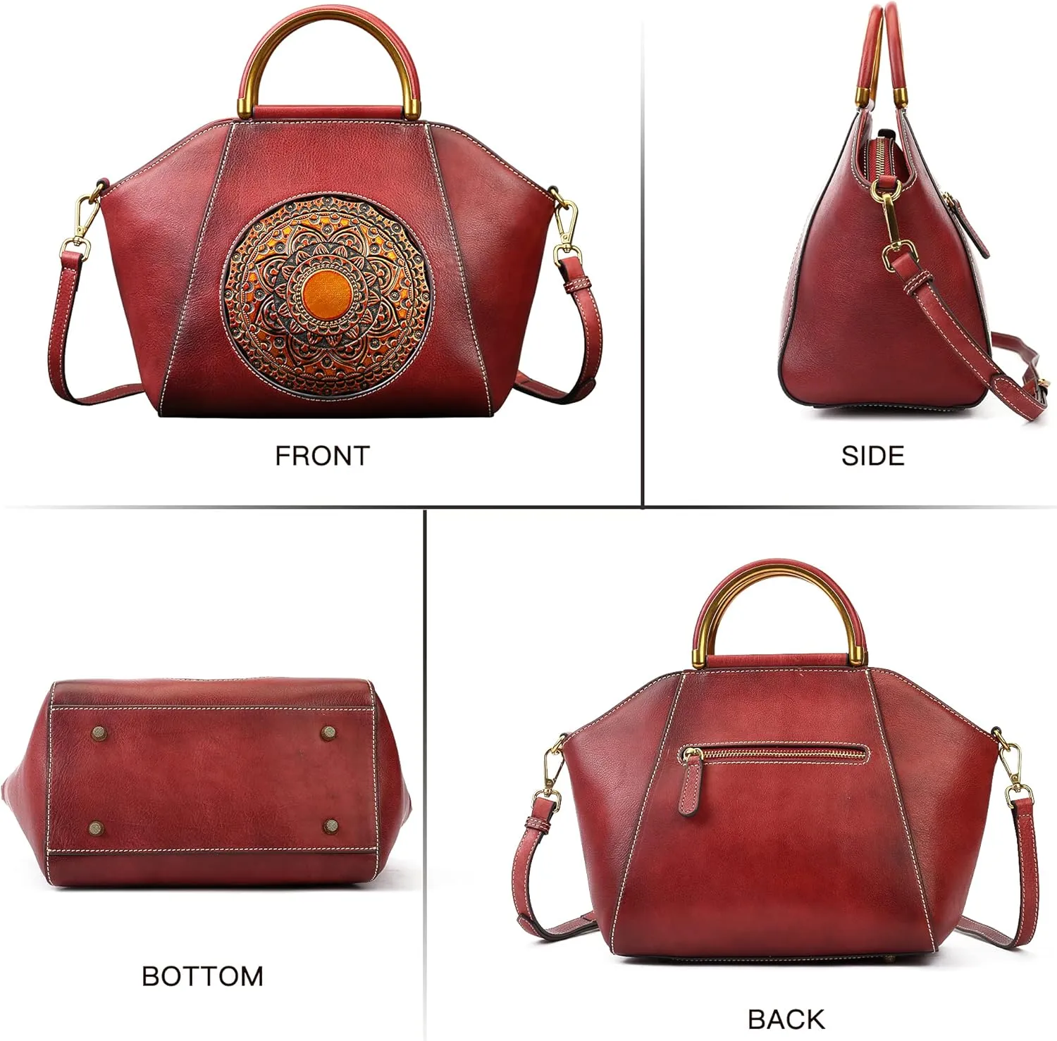 Women Genuine Leather Handbags, Organizer Retro Vegetable Tanning leather Satchel Vintage Embossing Totem Shoulder Bag