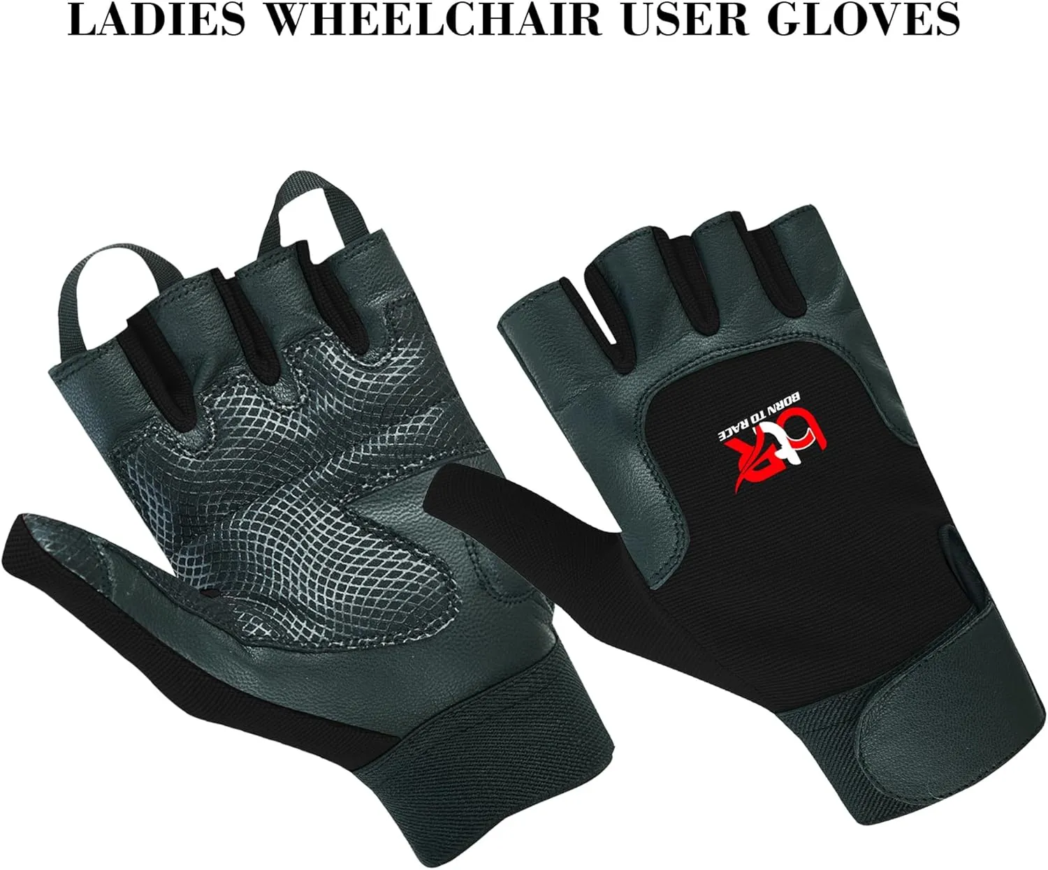 Women Ladies Wheelchair User Gloves Mobility Disability Fingerless Long Thumb Leather Palm Wheelchair Gloves