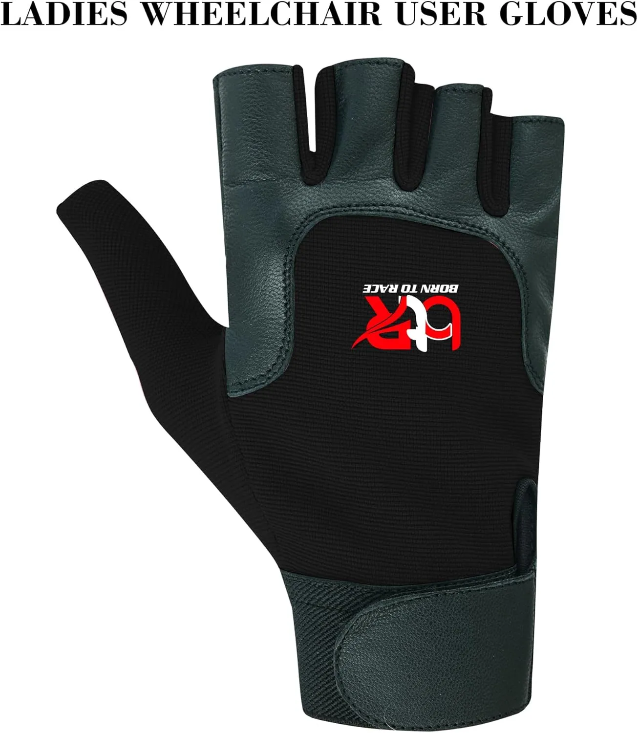 Women Ladies Wheelchair User Gloves Mobility Disability Fingerless Long Thumb Leather Palm Wheelchair Gloves