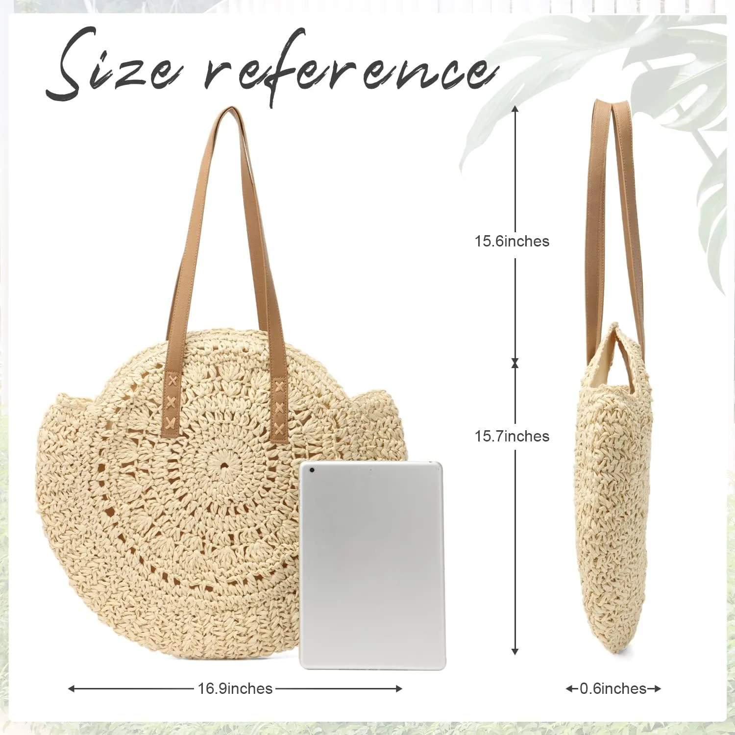 Women Straw Bag Round Handwoven Summer Beach Tote Bag Natural Chic Vacation Shoulder bag