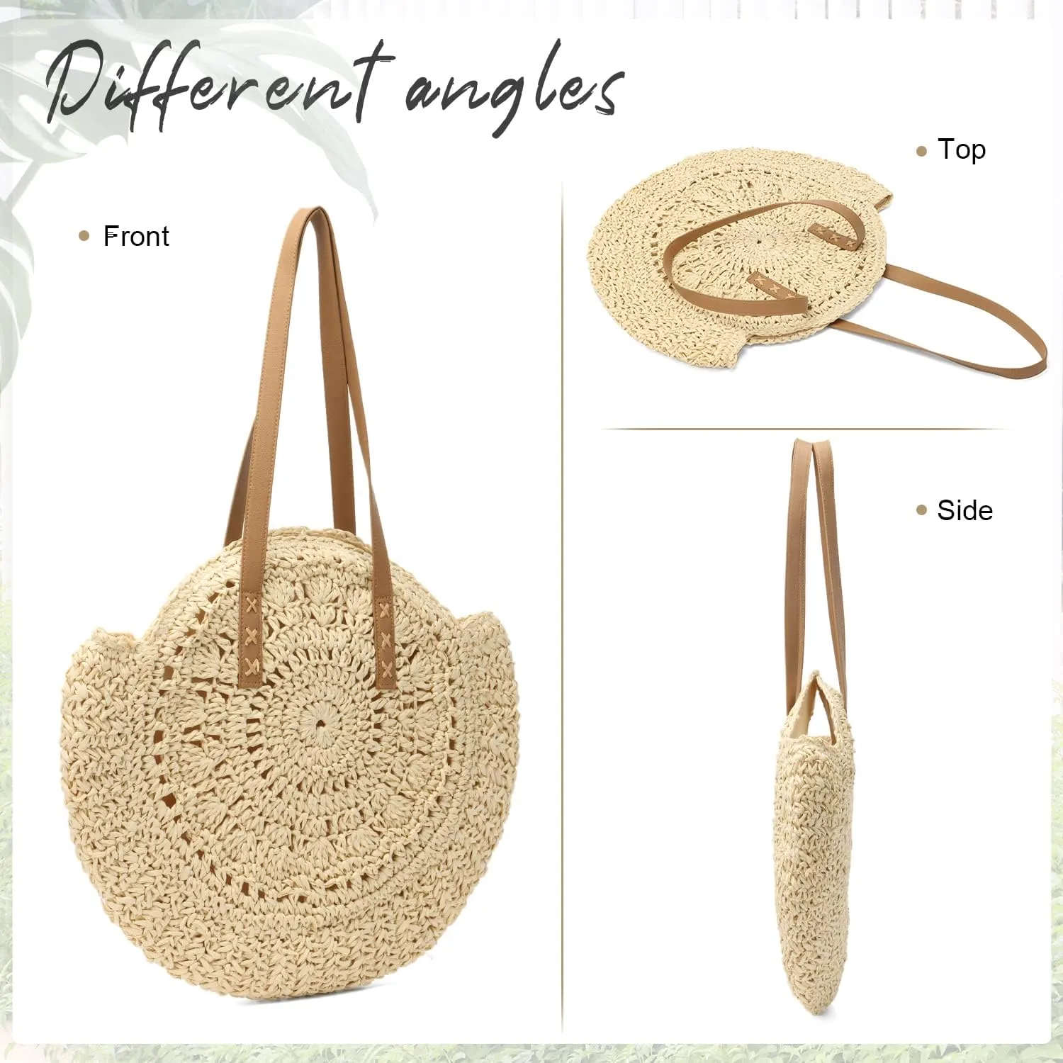 Women Straw Bag Round Handwoven Summer Beach Tote Bag Natural Chic Vacation Shoulder bag