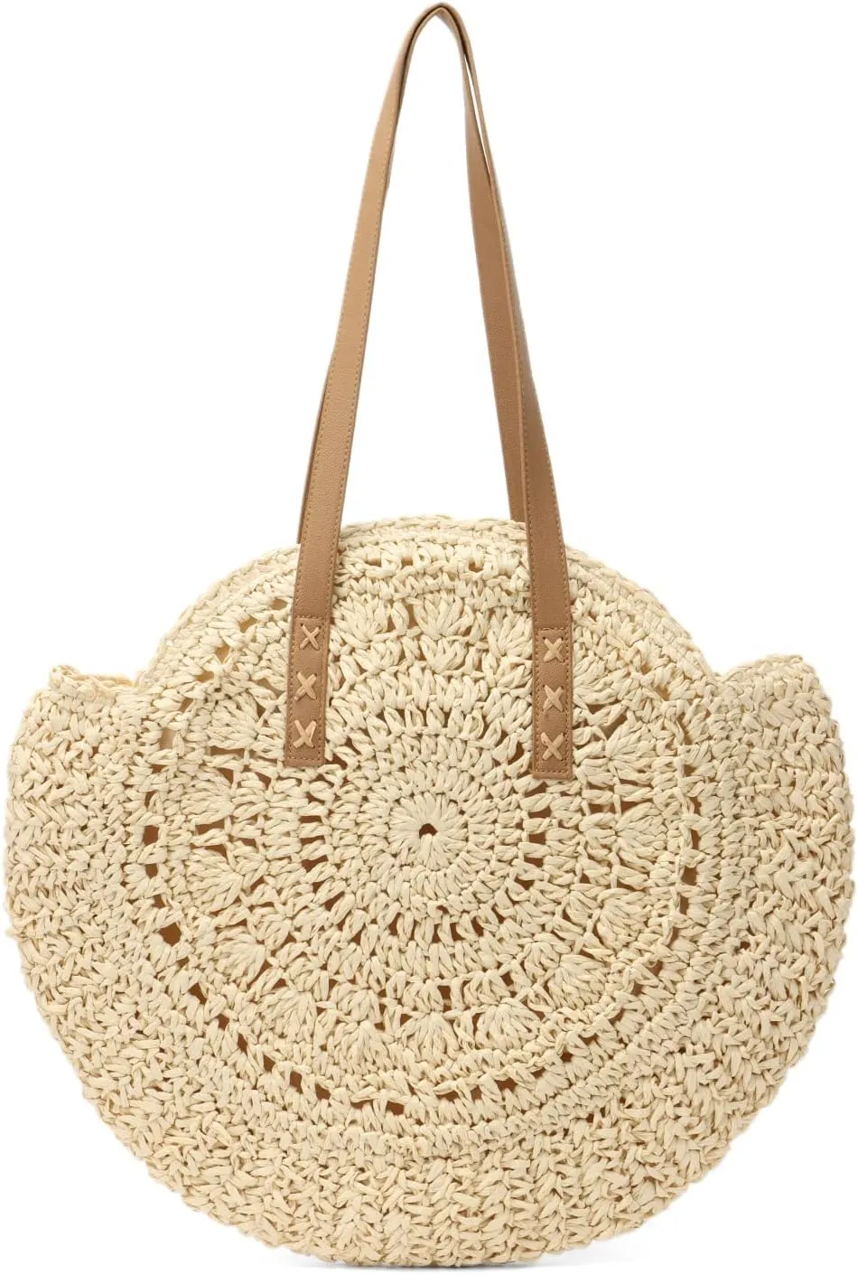 Women Straw Bag Round Handwoven Summer Beach Tote Bag Natural Chic Vacation Shoulder bag