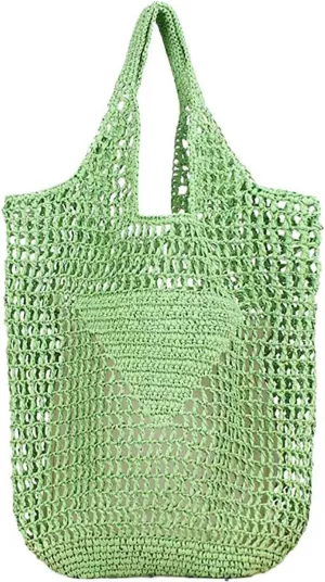 Women Straw Woven Tote Bag, Mesh Hollow Woven Beach Bag, Large Travel Shoulder Handbags Hobo Bag
