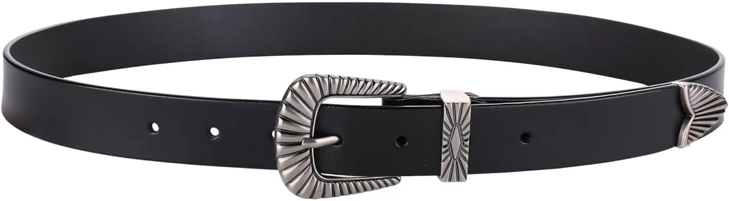 Women’s 1.10″Fashion Black Retro Vintage Leather Belts for Jeans Pants Dresses Ladies Waist Belt with Designer Buckle