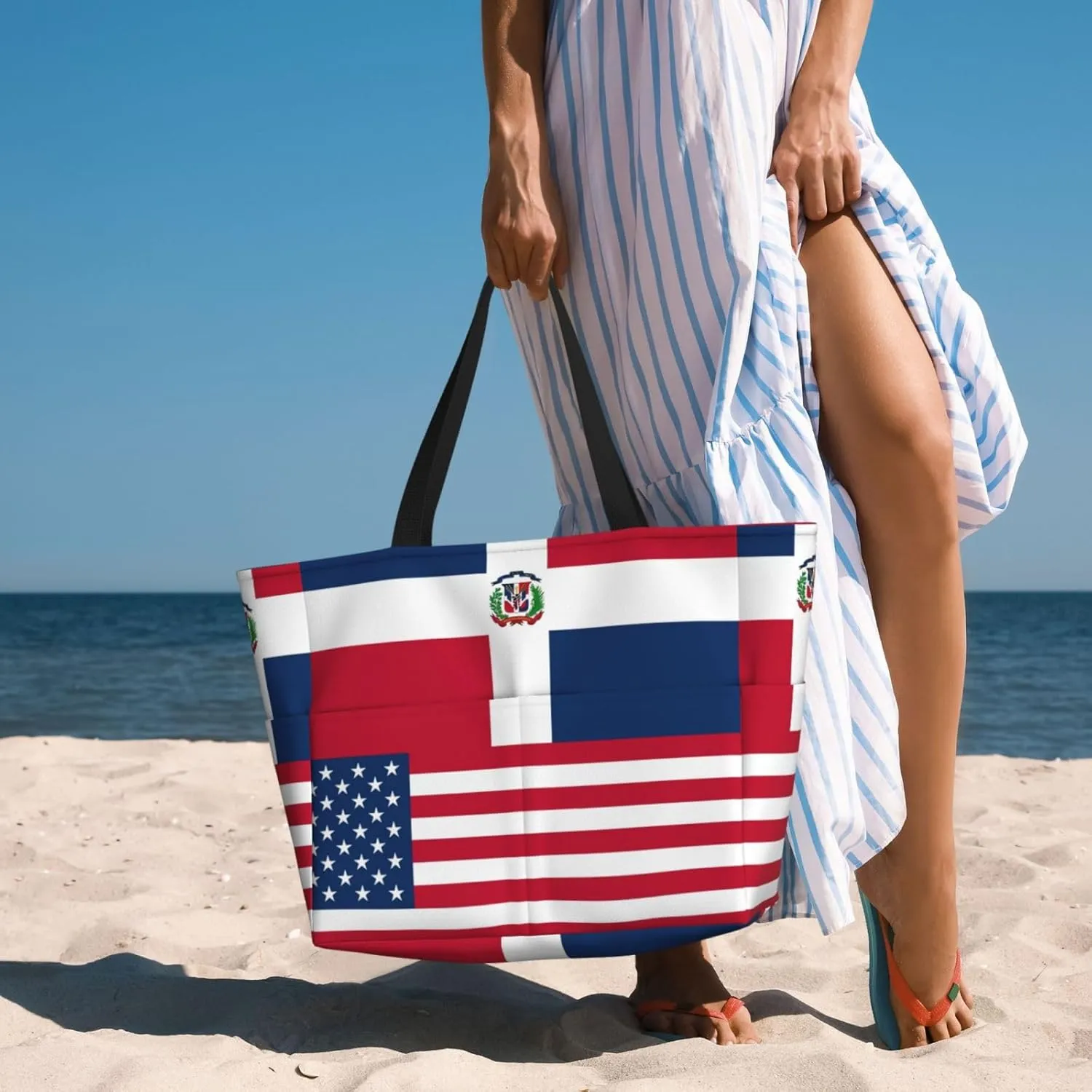 Women's Beach Travel Bags Large Waterproof Tote Bag with Pockets Sandproof Handbag for Beach Gym Vacation