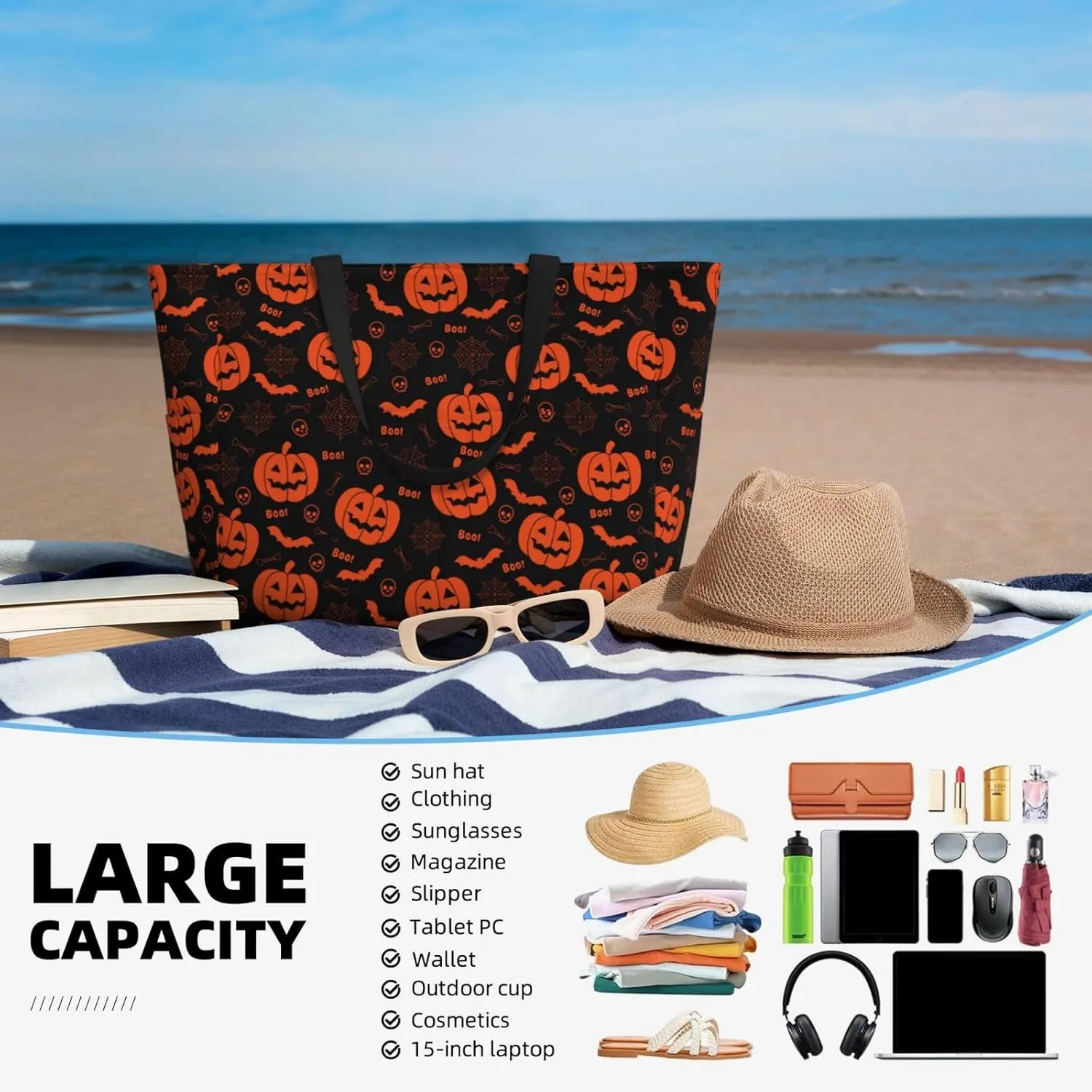 Women's Beach Travel Bags Large Waterproof Tote Bag with Pockets Sandproof Handbag for Beach Gym Vacation