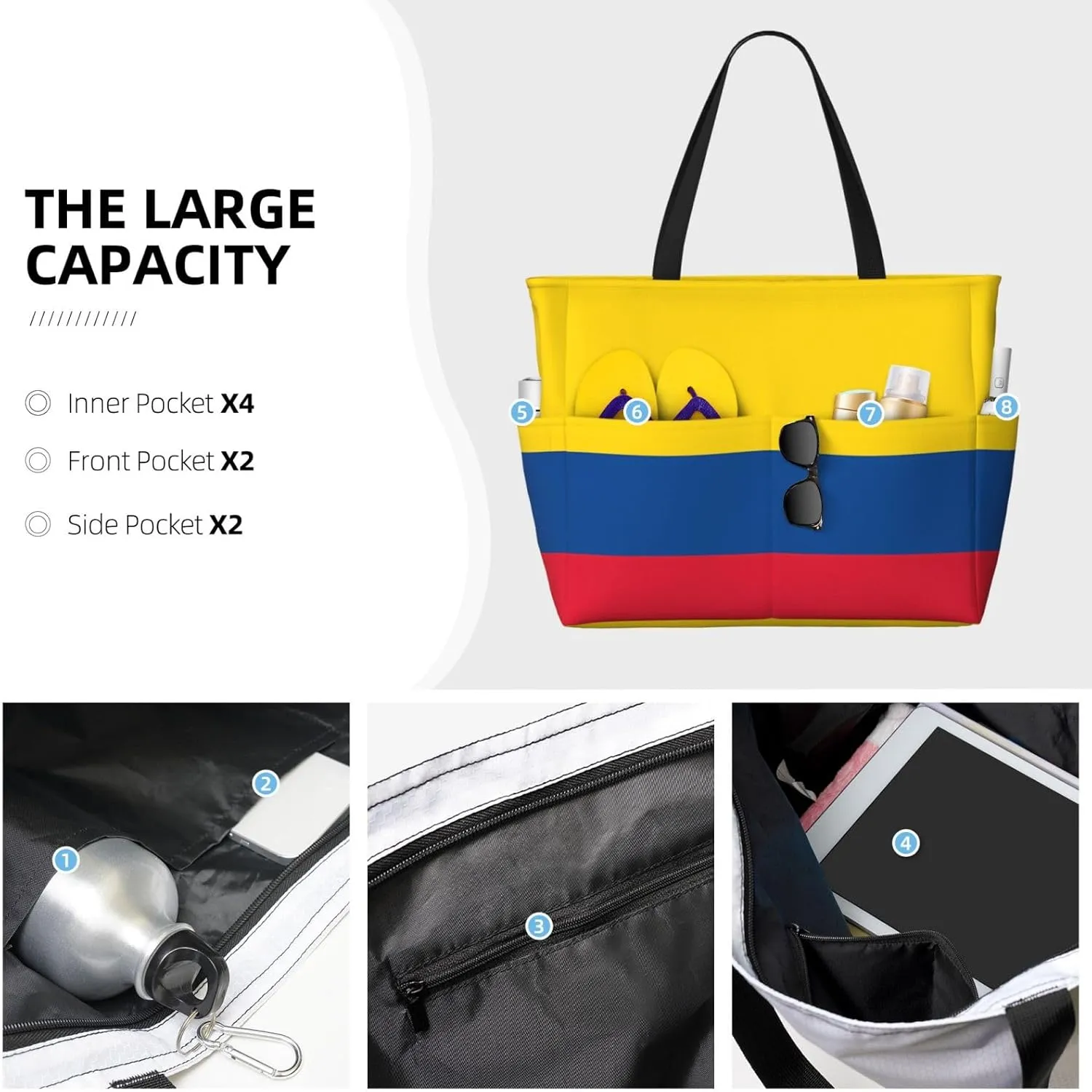 Women's Beach Travel Bags Large Waterproof Tote Bag with Pockets Sandproof Handbag for Beach Gym Vacation