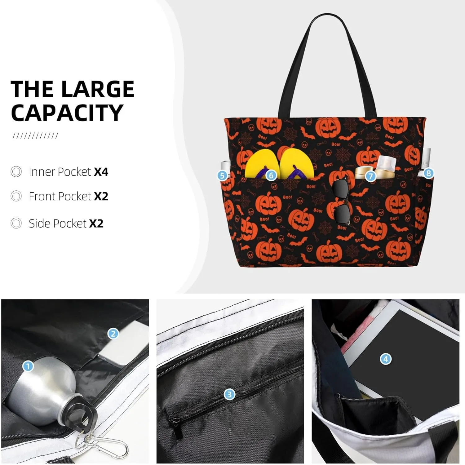 Women's Beach Travel Bags Large Waterproof Tote Bag with Pockets Sandproof Handbag for Beach Gym Vacation