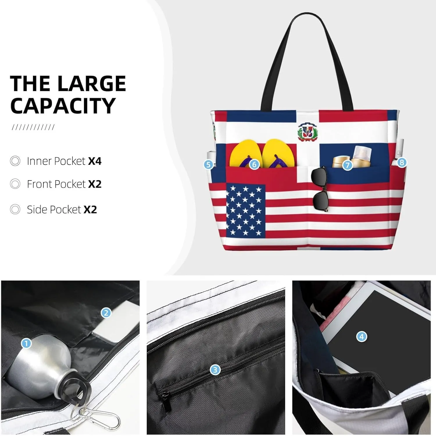 Women's Beach Travel Bags Large Waterproof Tote Bag with Pockets Sandproof Handbag for Beach Gym Vacation