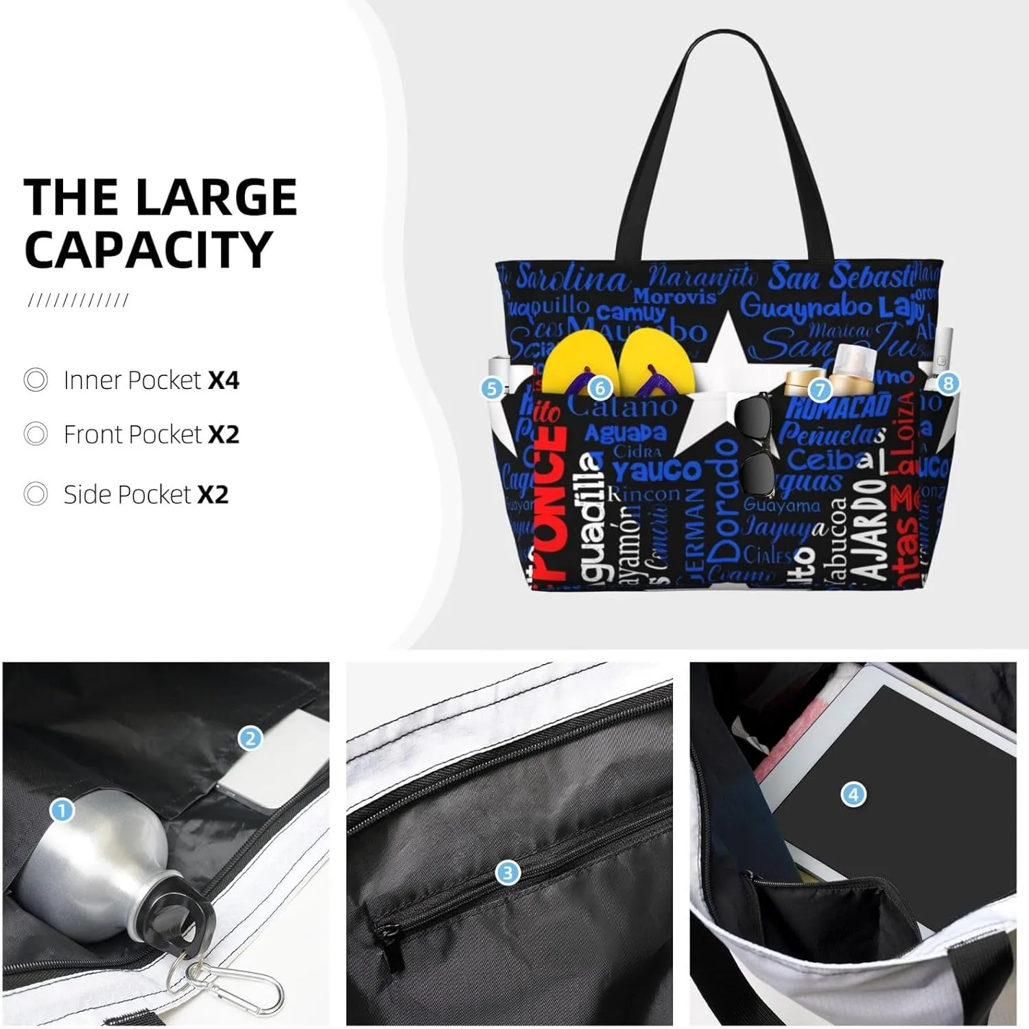 Women's Beach Travel Bags Large Waterproof Tote Bag with Pockets Sandproof Handbag for Beach Gym Vacation