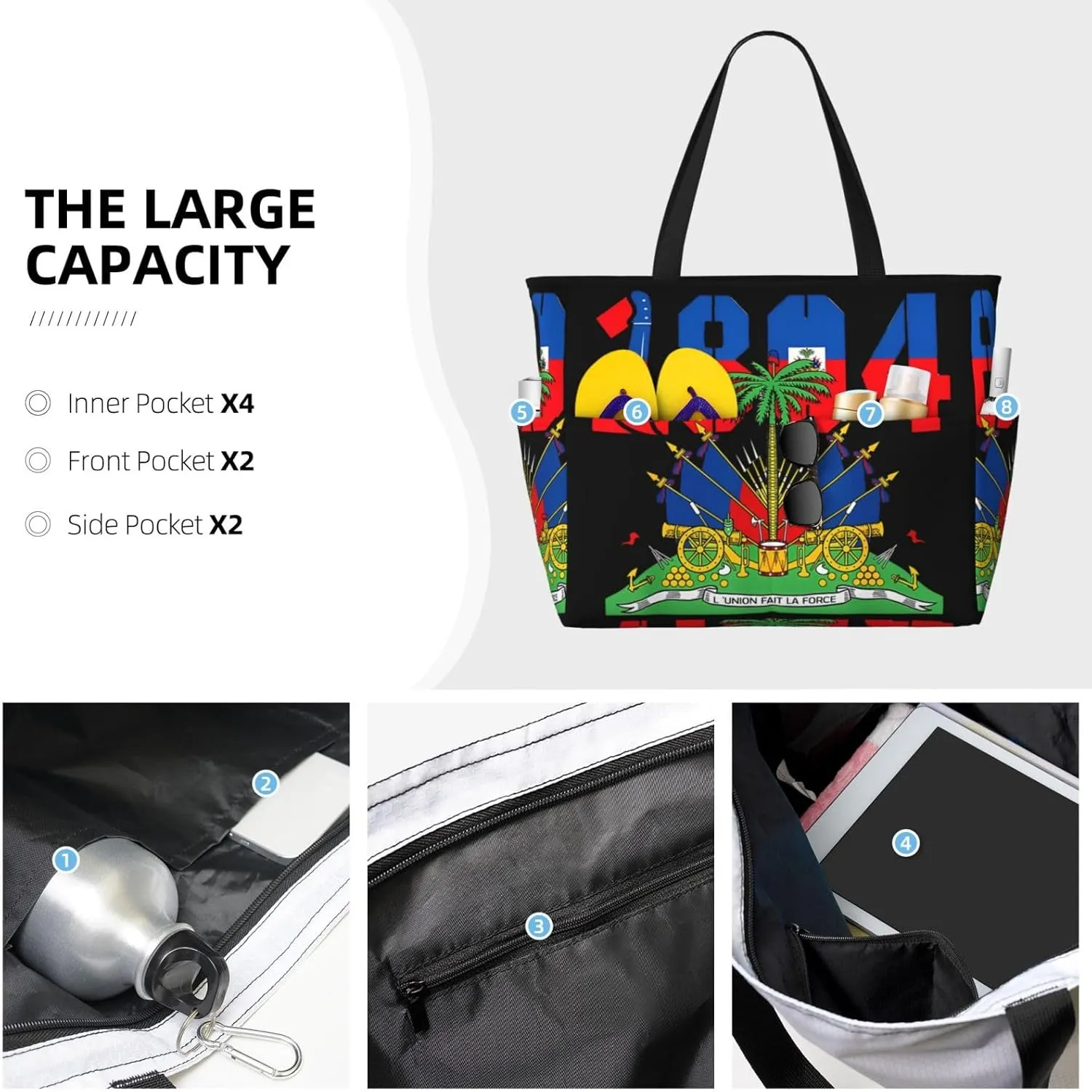 Women's Beach Travel Bags Large Waterproof Tote Bag with Pockets Sandproof Handbag for Beach Gym Vacation