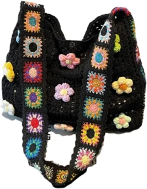 Women's Boho Embroidery Crossbody Bag Hollow Out Crochet Knit Shoulder Bag Knited Bag Handbag Summer Beach Tote