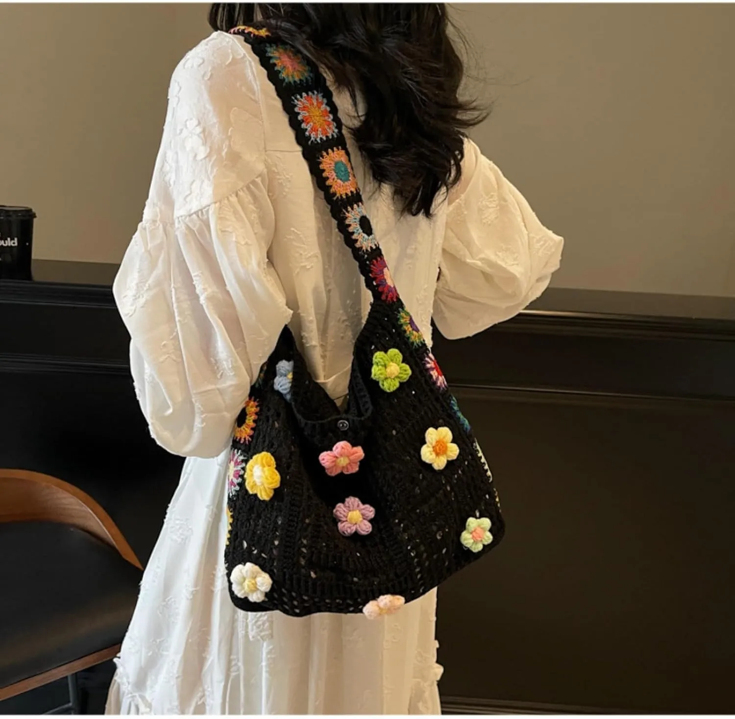 Women's Boho Embroidery Crossbody Bag Hollow Out Crochet Knit Shoulder Bag Knited Bag Handbag Summer Beach Tote