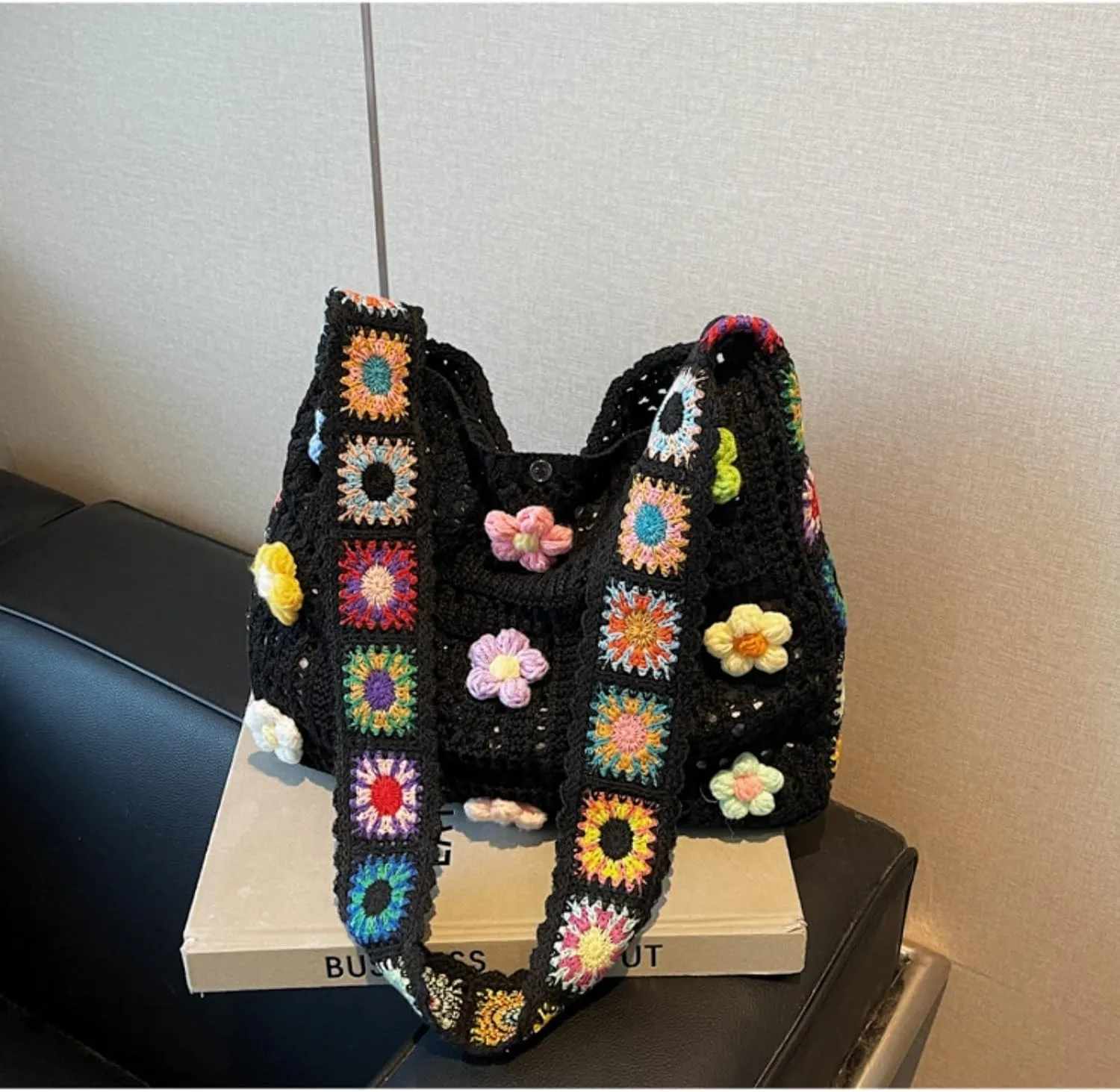 Women's Boho Embroidery Crossbody Bag Hollow Out Crochet Knit Shoulder Bag Knited Bag Handbag Summer Beach Tote
