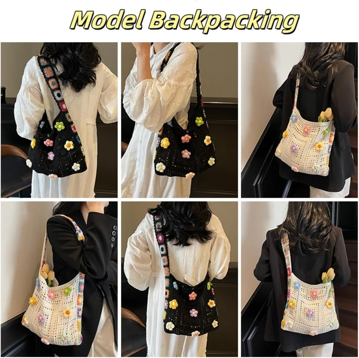 Women's Boho Embroidery Crossbody Bag Hollow Out Crochet Knit Shoulder Bag Knited Bag Handbag Summer Beach Tote