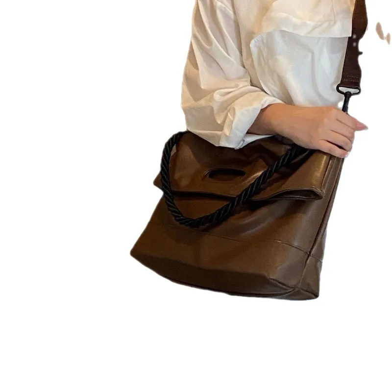 Women's Brown Soft Leather Large Capacity Totes Crossbody Bags