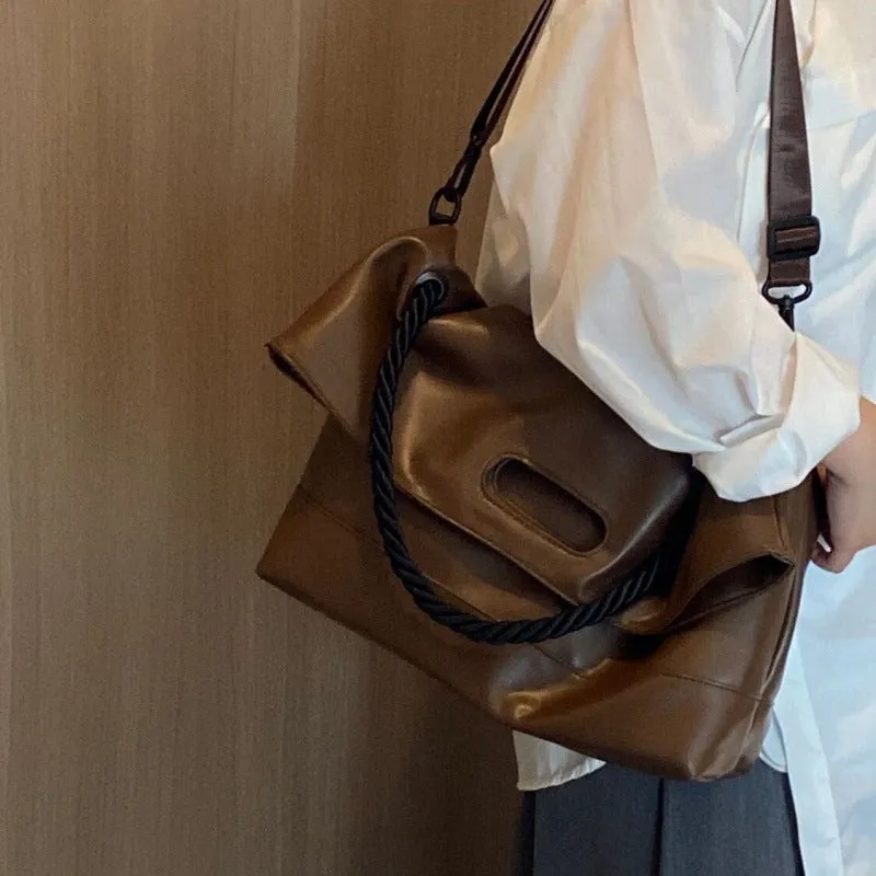 Women's Brown Soft Leather Large Capacity Totes Crossbody Bags