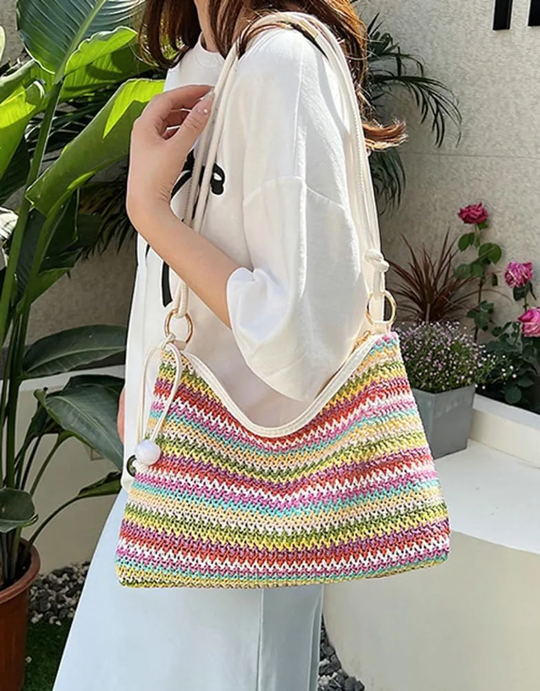 Womens Colorful Straw Shoulder Bags Cute Summer Beach Tote Purse Woven Top Handle Satchel Handbag Vacation