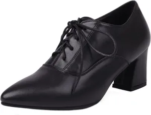 Womens Fashion 6CM Block Heels Pointed Toe Student Single Shoes Concise Oxfords Brogue Shoes A129-1-5 US4-US10