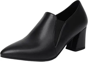 Womens Fashion 6CM Block Heels Pointed Toe Student Single Shoes Concise Oxfords Brogue Shoes A129-1-5 US4-US10