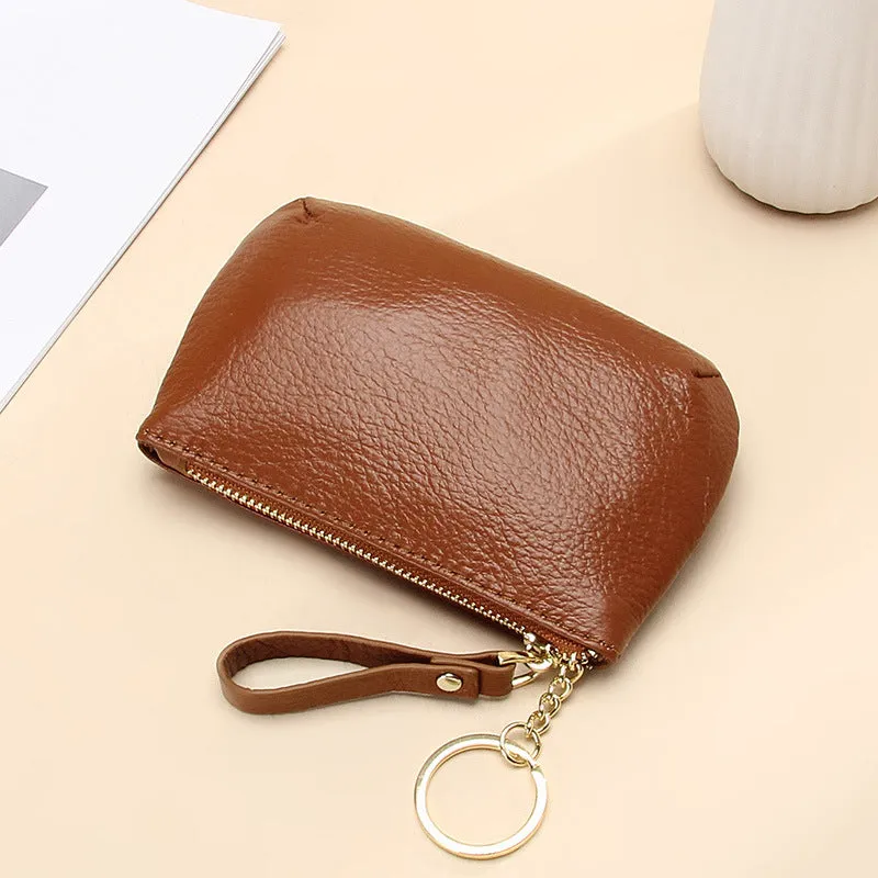 Women's First Layer Soft Cowhide Zipper Simple Pocket Coin Purses