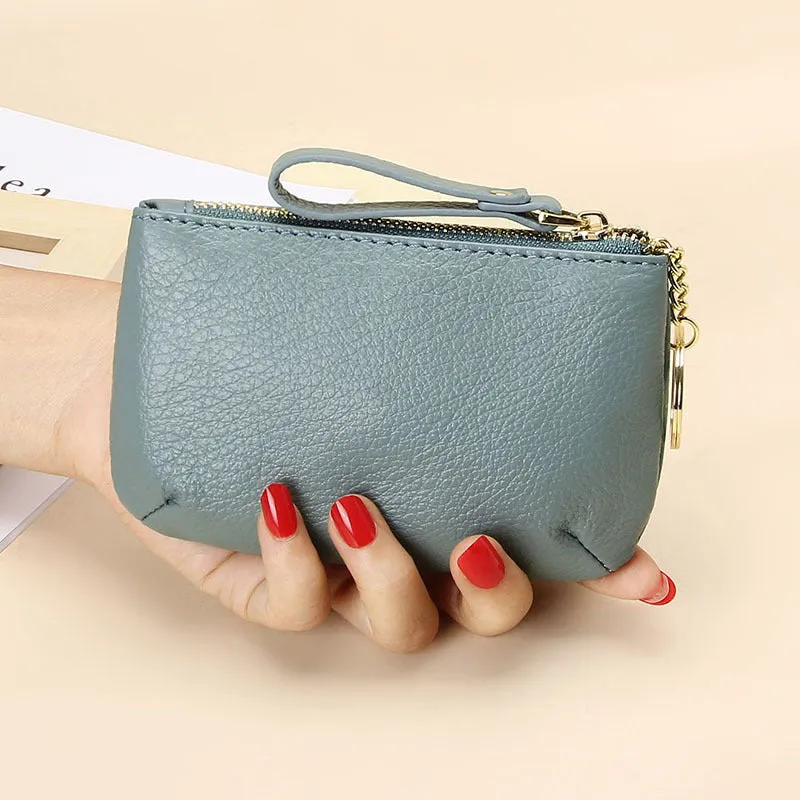 Women's First Layer Soft Cowhide Zipper Simple Pocket Coin Purses