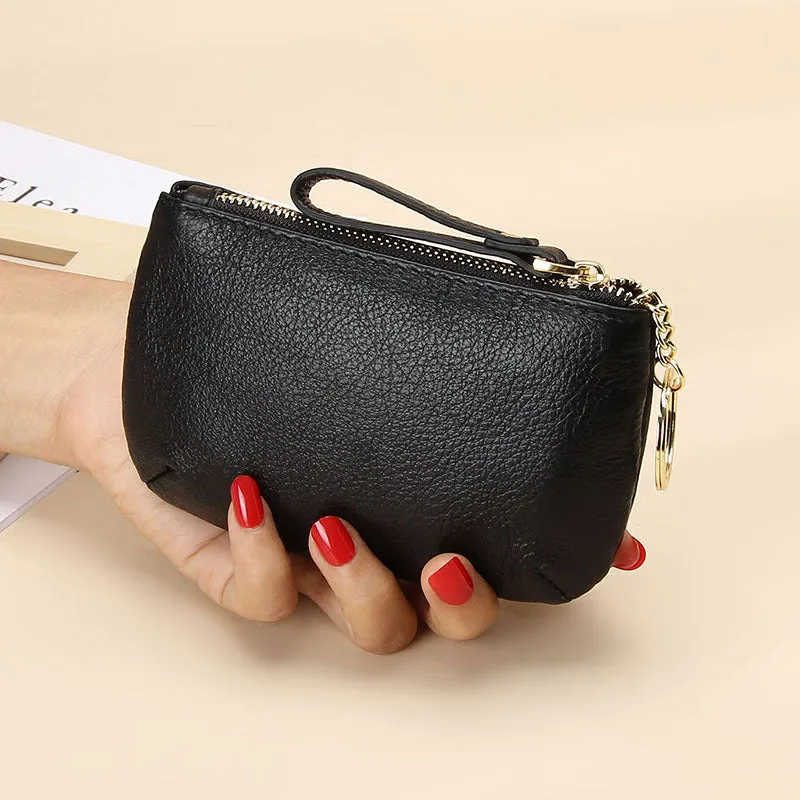Women's First Layer Soft Cowhide Zipper Simple Pocket Coin Purses