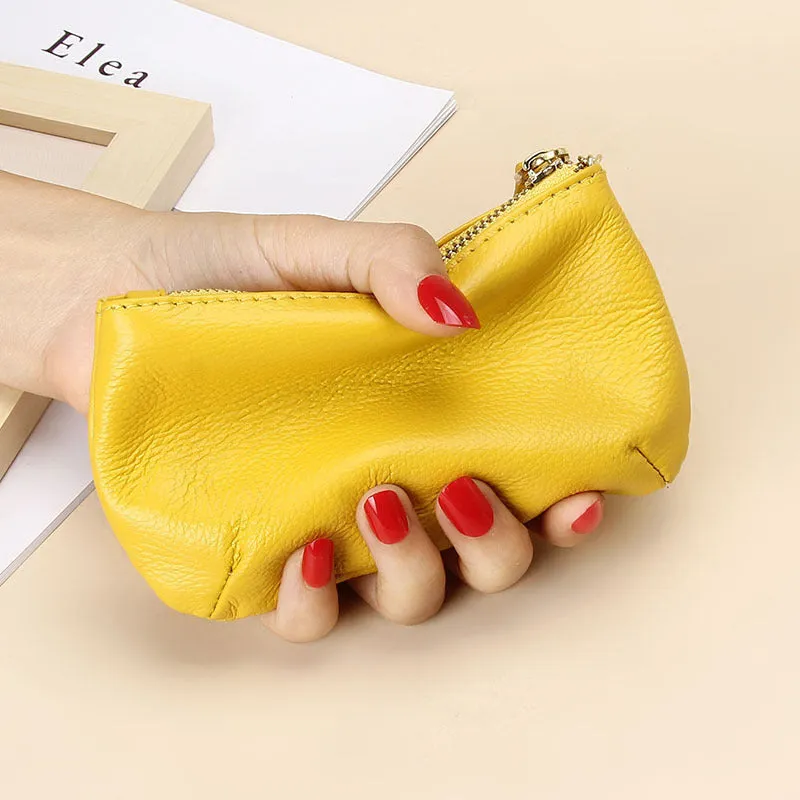 Women's First Layer Soft Cowhide Zipper Simple Pocket Coin Purses