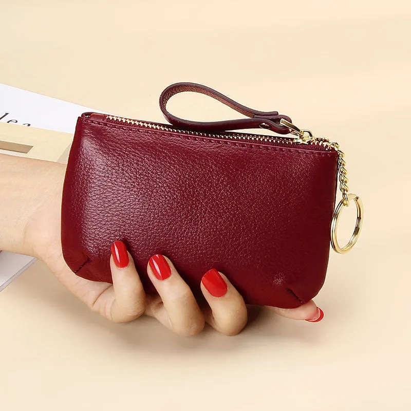 Women's First Layer Soft Cowhide Zipper Simple Pocket Coin Purses