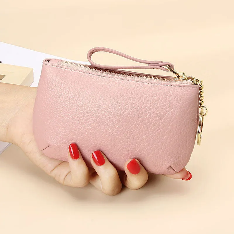 Women's First Layer Soft Cowhide Zipper Simple Pocket Coin Purses