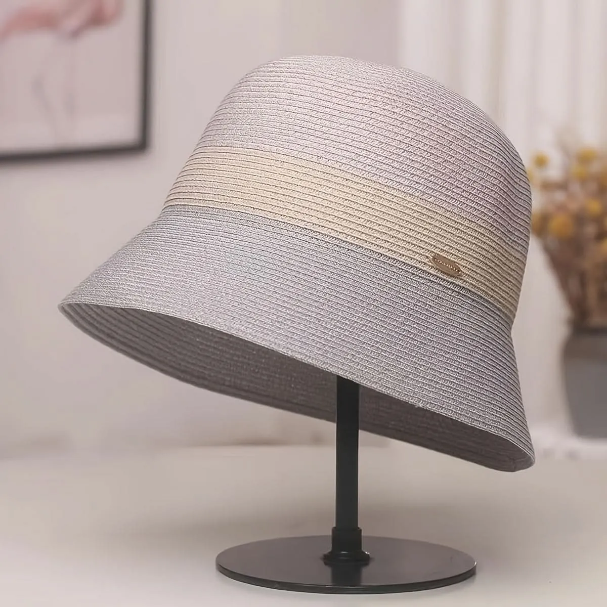Women’s Foldable Straw Bucket Hat – Tricolor Summer Beach Hat, Sun Protection