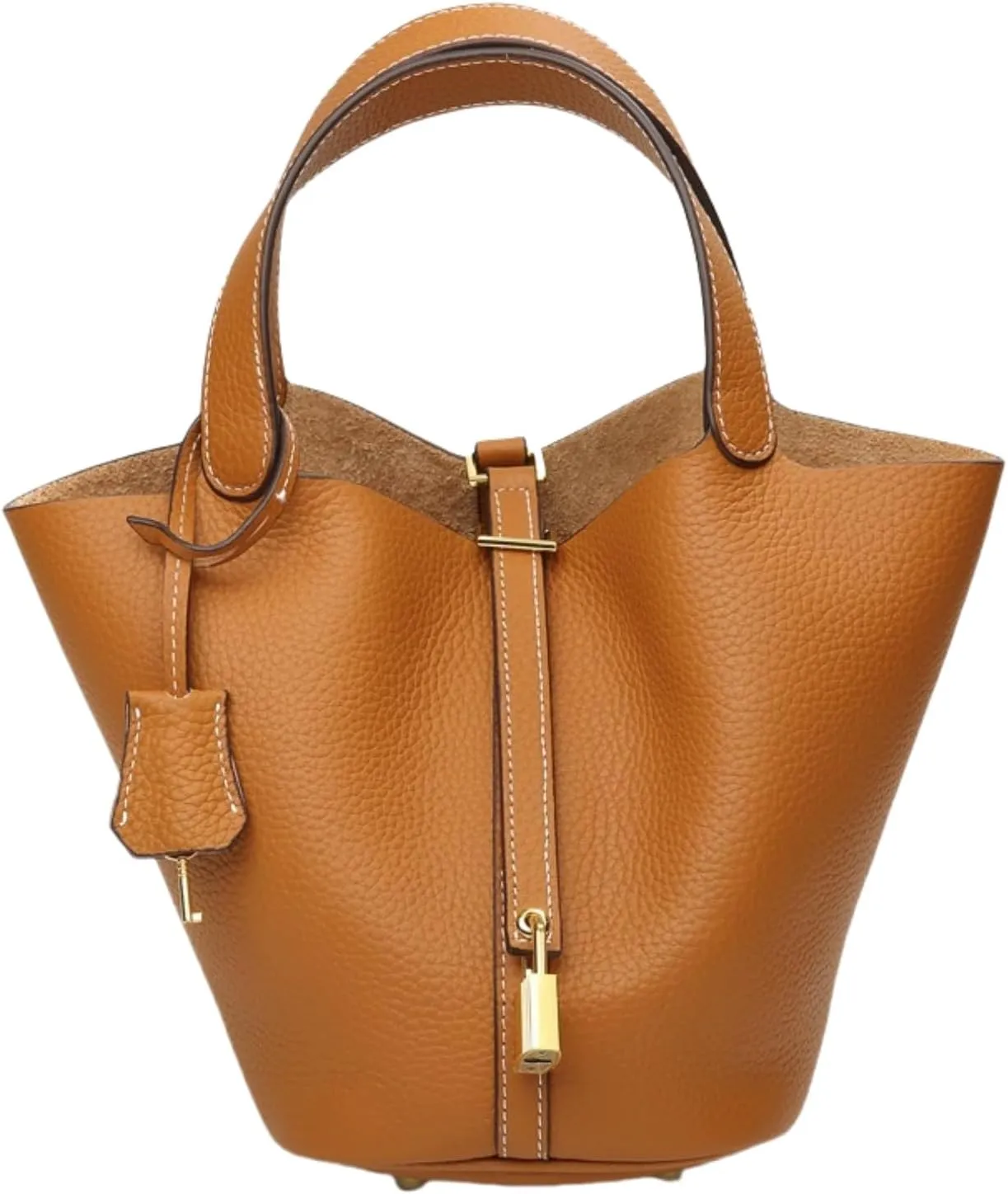Women's Genuine Leather Bucket Bag, Adjustable Shoulder Crossbody Purse, Soft Small Handbag for Work Travel Gif