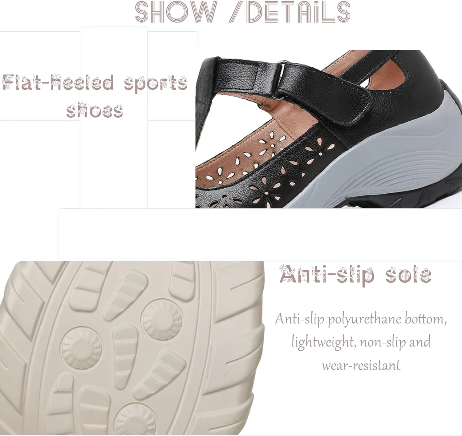 Women's Genuine Leather Cutout Platform Orthopedic Walking Mary Jane Shoes,Comfort Arch Support Wedge Heel Adjustable Hook-and-Loop Fashion Sneakers Hollow T Strap Nurse Shoes