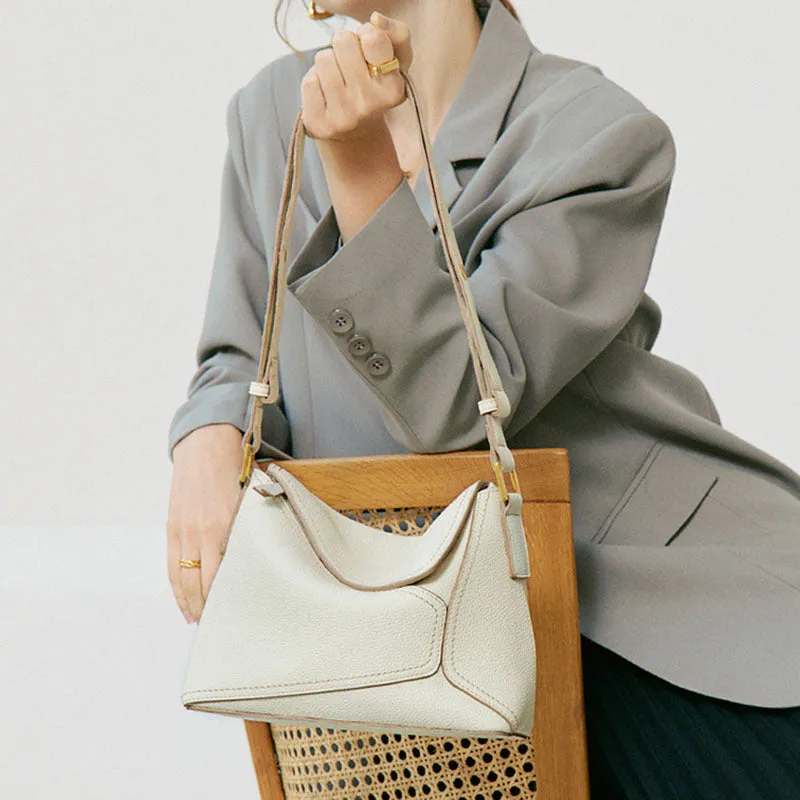 Women's Genuine Leather First Layer Cowhide Geometric Shoulder Bags
