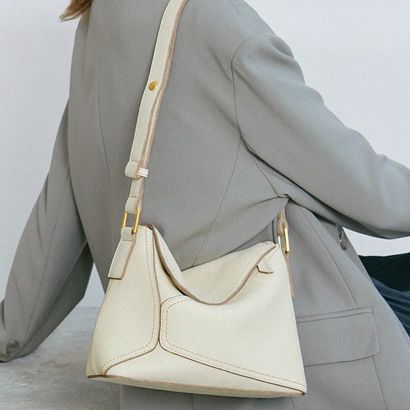 Women's Genuine Leather First Layer Cowhide Geometric Shoulder Bags