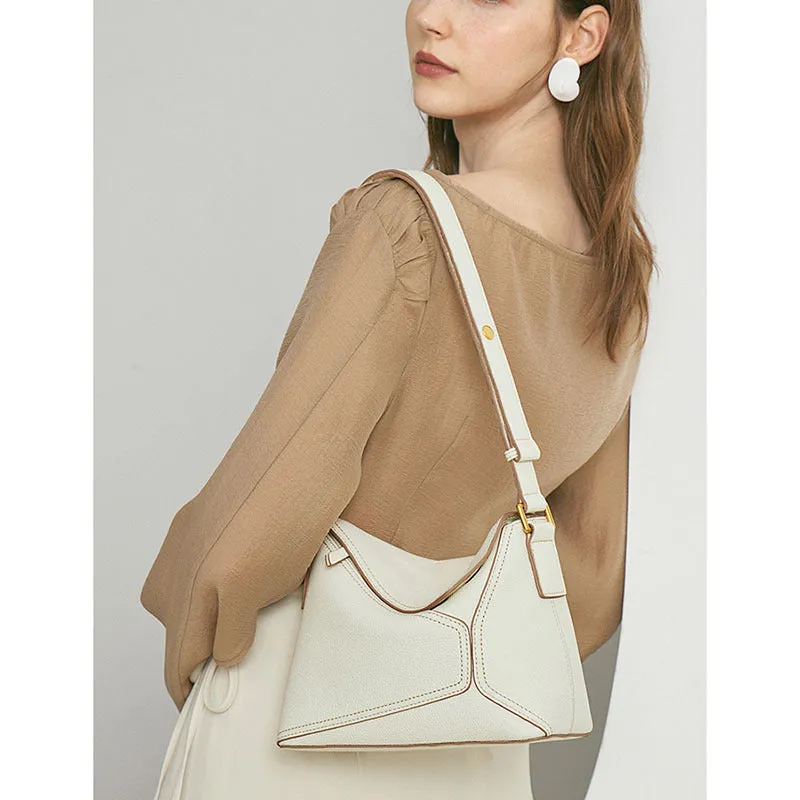 Women's Genuine Leather First Layer Cowhide Geometric Shoulder Bags