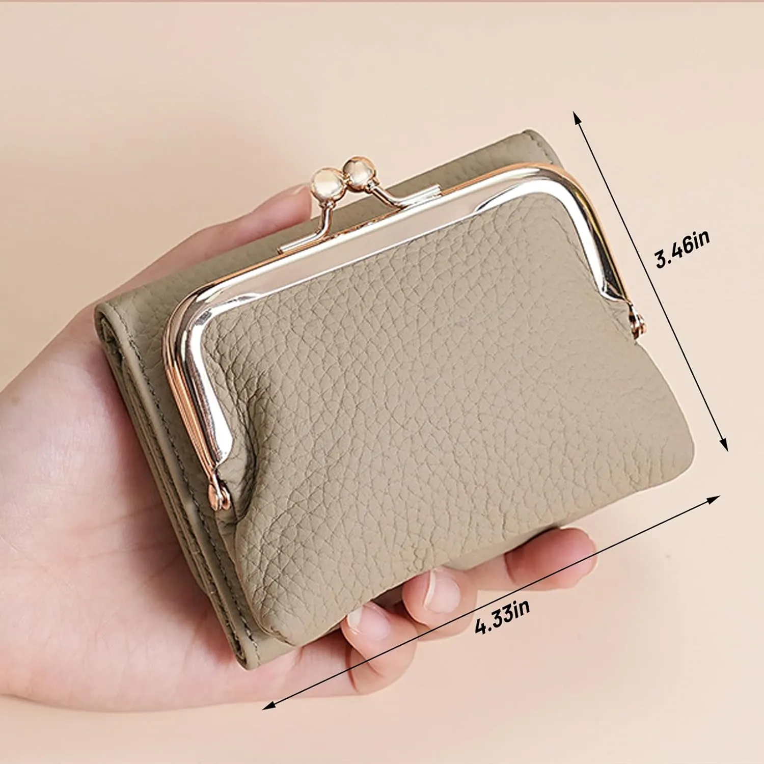 Women's Genuine Leather Wallet,RFID Blocking Mini Pocket Purse,Card Holder Purse With Kiss lock Coin Pocket,Ladies Credit Card Holder (Black)
