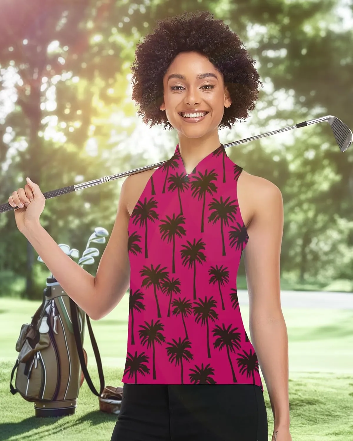 Women's Golf Shirt Sleeveless, V Neck Raceerback Polo Shirts Moisture Wicking, Quick Dry Ladies Tennis T Shirts