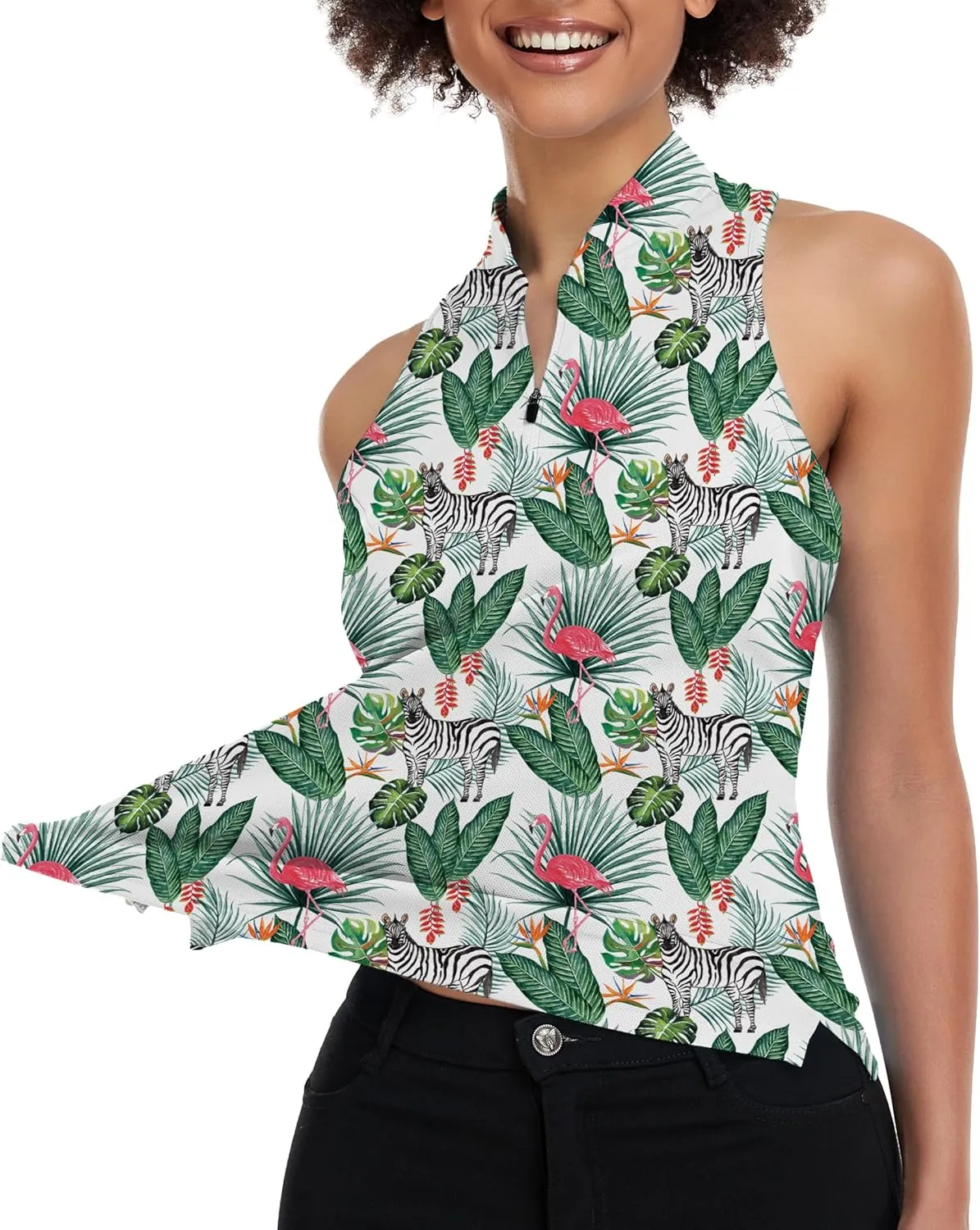 Women's Golf Shirt Sleeveless, V Neck Raceerback Polo Shirts Moisture Wicking, Quick Dry Ladies Tennis T Shirts