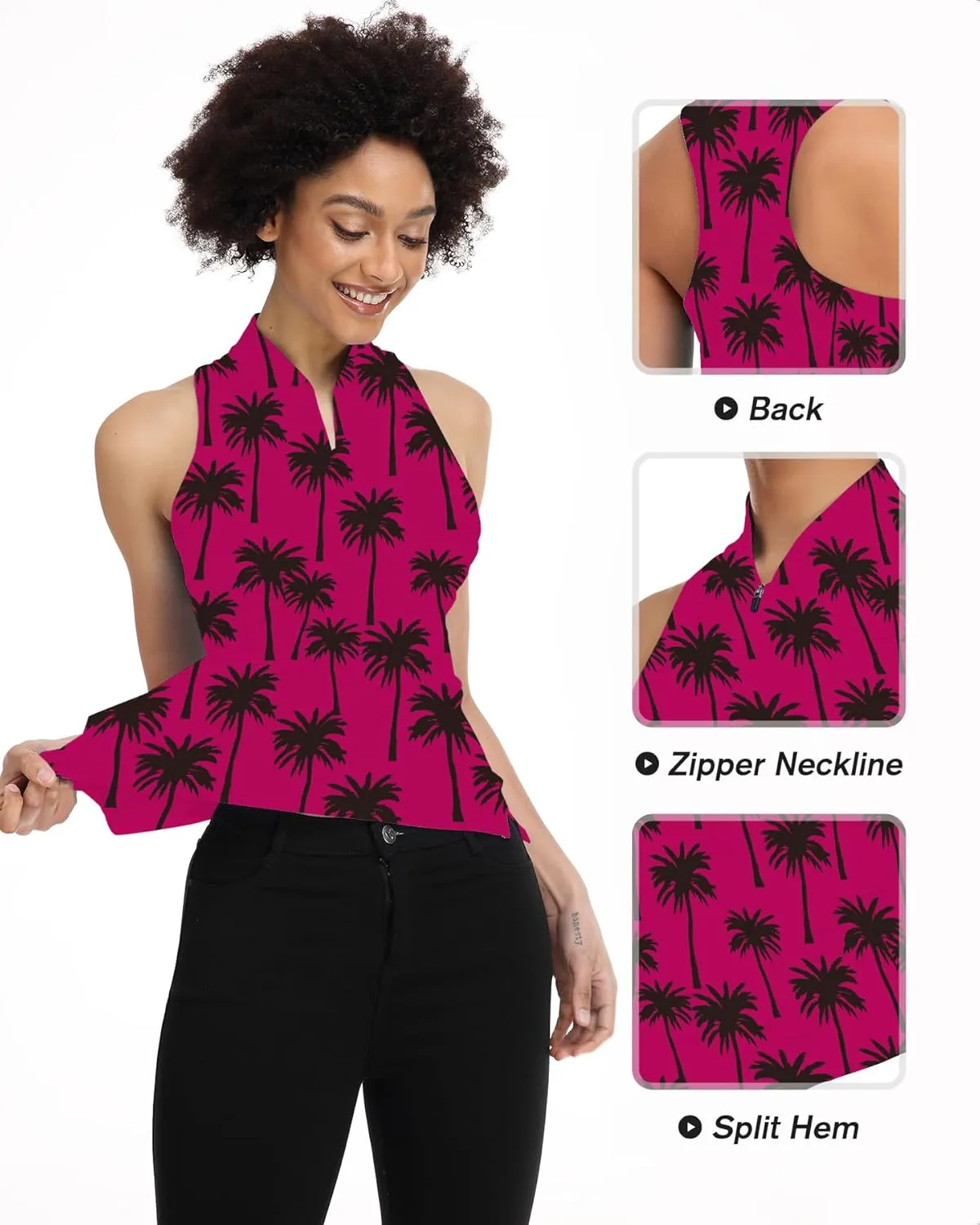 Women's Golf Shirt Sleeveless, V Neck Raceerback Polo Shirts Moisture Wicking, Quick Dry Ladies Tennis T Shirts