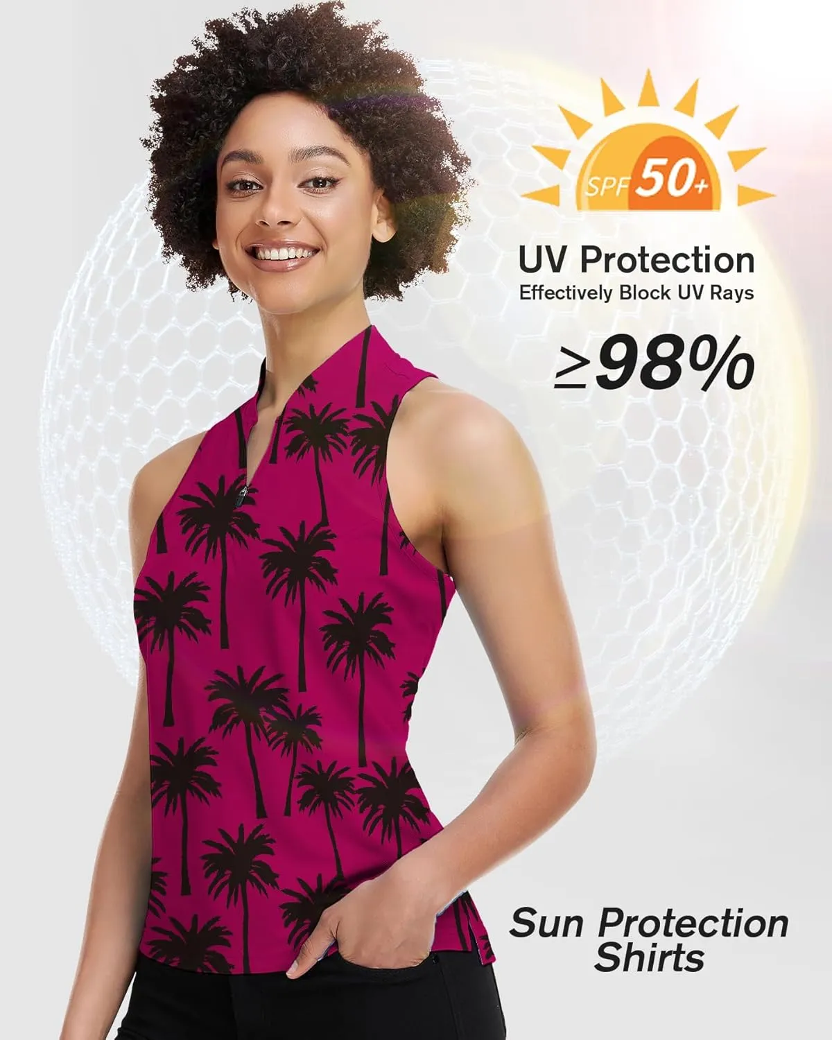 Women's Golf Shirt Sleeveless, V Neck Raceerback Polo Shirts Moisture Wicking, Quick Dry Ladies Tennis T Shirts