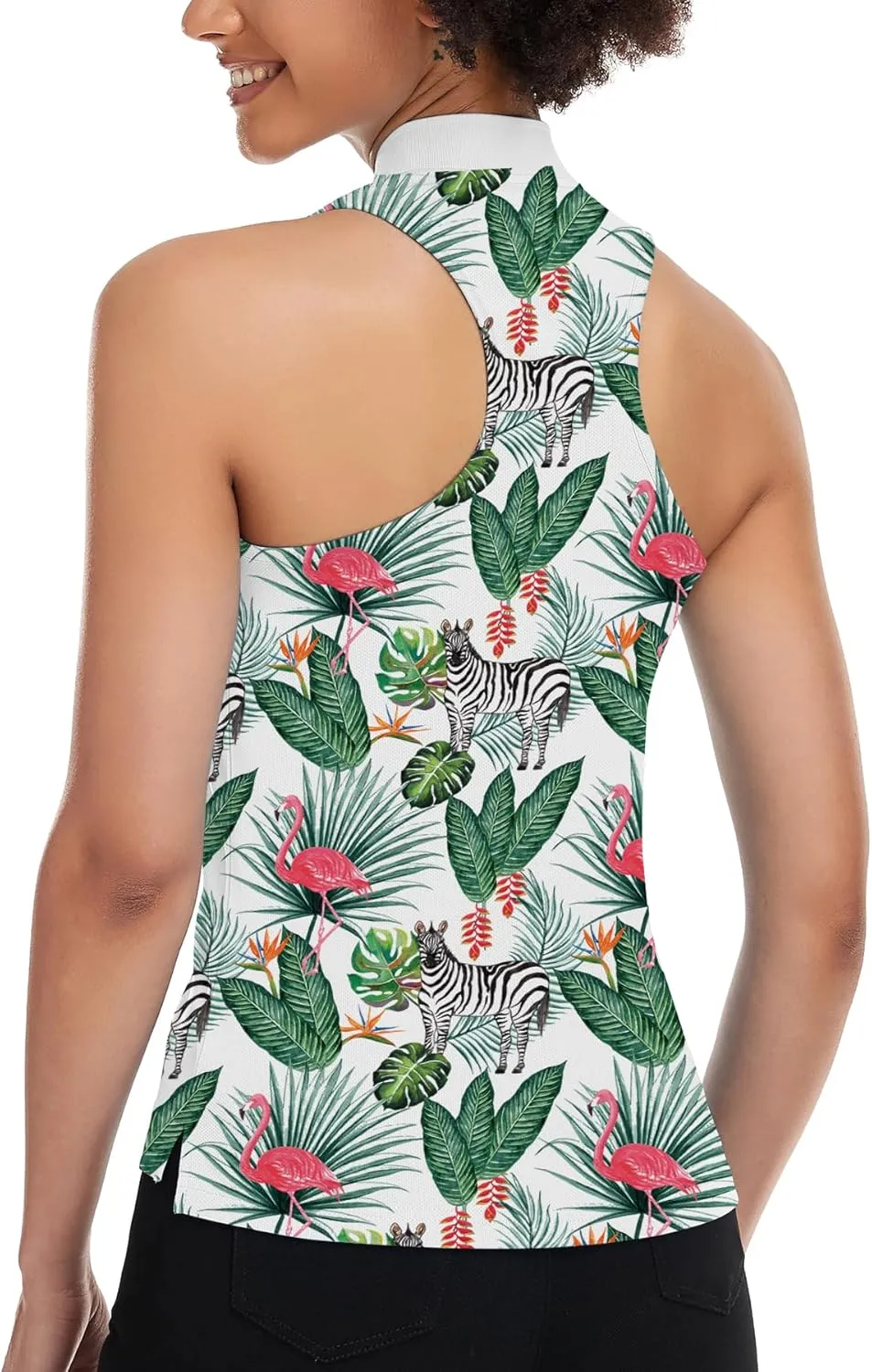 Women's Golf Shirt Sleeveless, V Neck Raceerback Polo Shirts Moisture Wicking, Quick Dry Ladies Tennis T Shirts