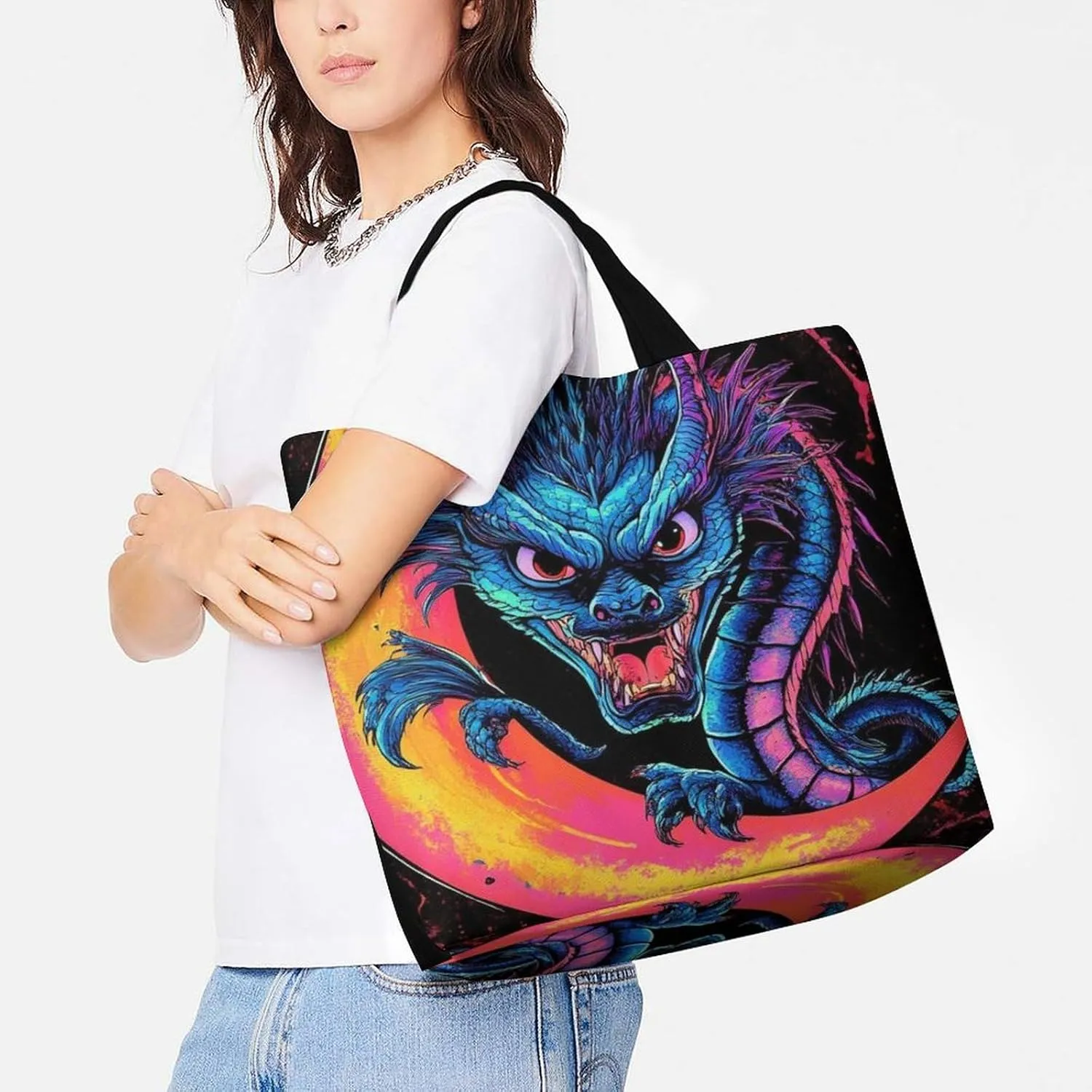 Womens Grocery Bag, Large Capacity Tote Bags Portable Reusable Shopping Shoulder Bag