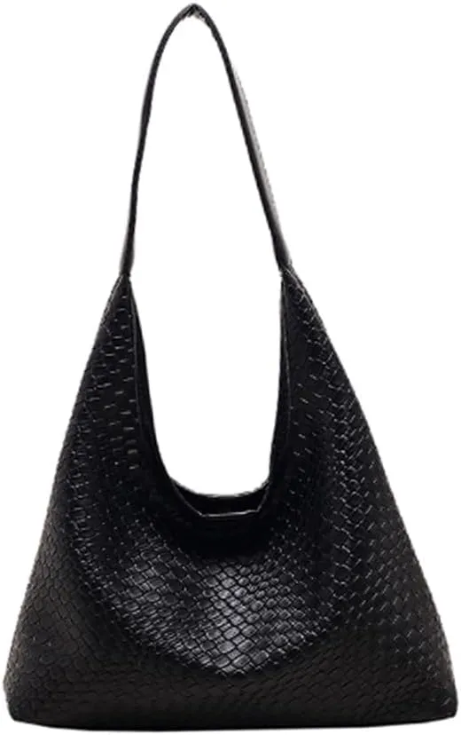 Women's Handbag Woven Hobo Shoulder Bag, Large Capacity Tote, PU Leather, Magnetic Closure