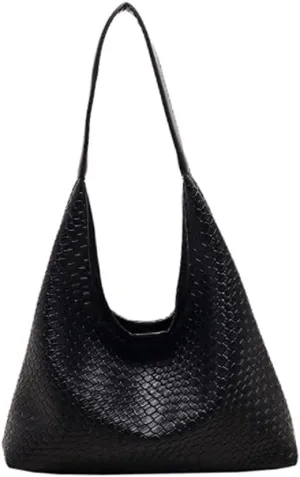 Women's Handbag Woven Hobo Shoulder Bag, Large Capacity Tote, PU Leather, Magnetic Closure