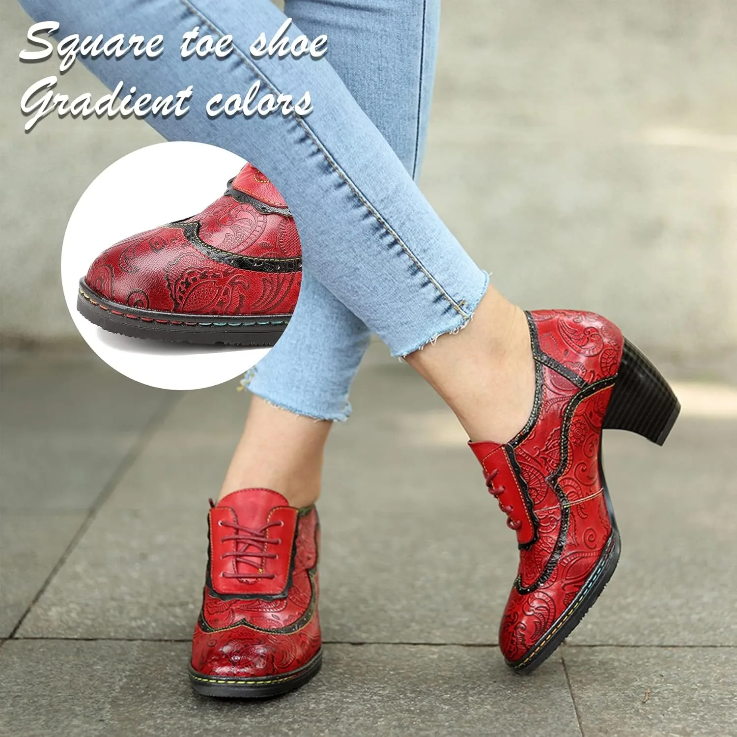 Women's Handmade Lambskin Oxford Loafers Shoes with Retro Ethnic Printed Style, Brock Design for Casual and Fashion Collegiate Style